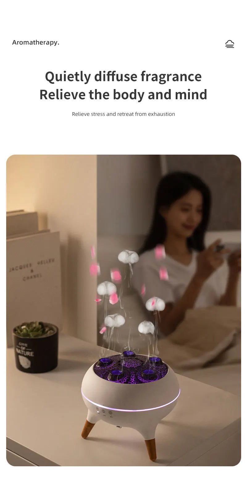 Flame Air Humidifier Dynamic Jellyfish Aroma Diffuser with Colorful Gradient Ambient Lights Remote Control Aromatherapy Diffuser