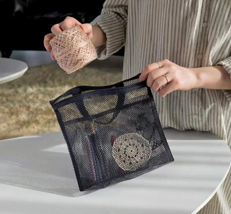 1pc Large Capacity Mesh Drawstring Cosmetic Bag Organizer Toiletry Body Shower Accessories Storage Bags Travel Handbags Swim Bag