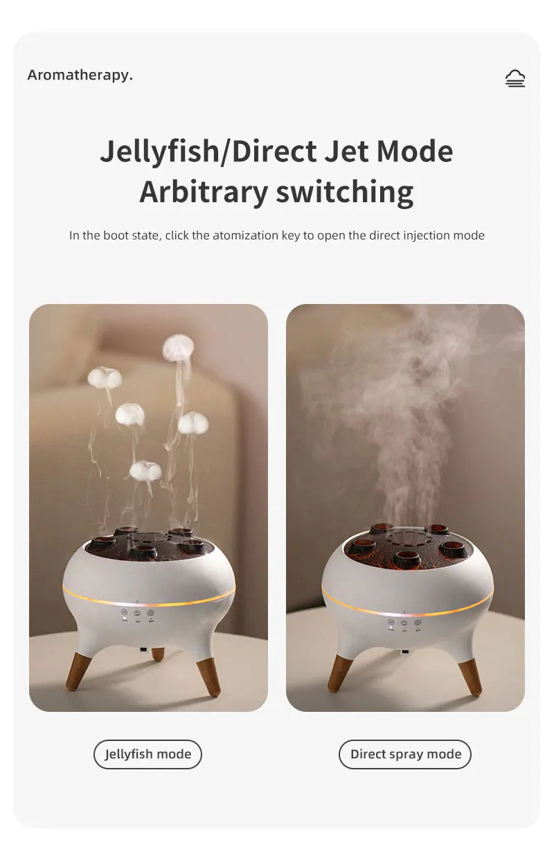 Flame Air Humidifier Dynamic Jellyfish Aroma Diffuser with Colorful Gradient Ambient Lights Remote Control Aromatherapy Diffuser