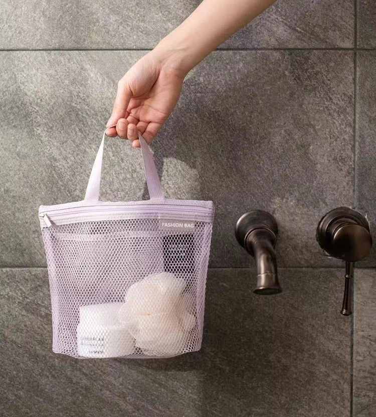 1pc Large Capacity Mesh Drawstring Cosmetic Bag Organizer Toiletry Body Shower Accessories Storage Bags Travel Handbags Swim Bag