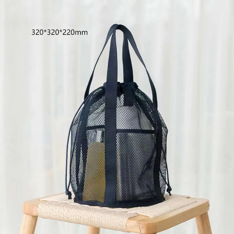 1pc Large Capacity Mesh Drawstring Cosmetic Bag Organizer Toiletry Body Shower Accessories Storage Bags Travel Handbags Swim Bag