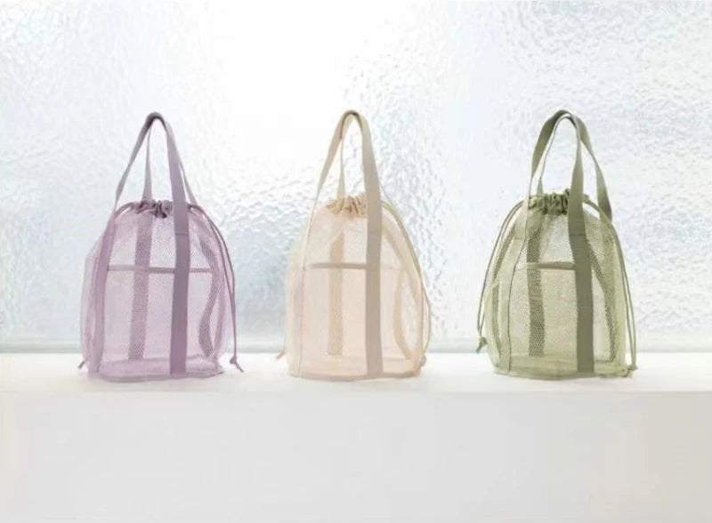 1pc Large Capacity Mesh Drawstring Cosmetic Bag Organizer Toiletry Body Shower Accessories Storage Bags Travel Handbags Swim Bag