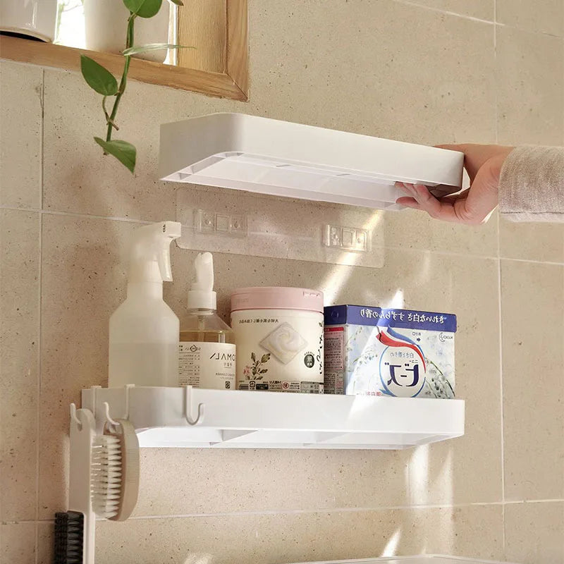 Bathroom Cosmetics Shelf White Self-adhesive Toilet Body Wash Shampoo Organization Shelves Storage Racks Support Holder