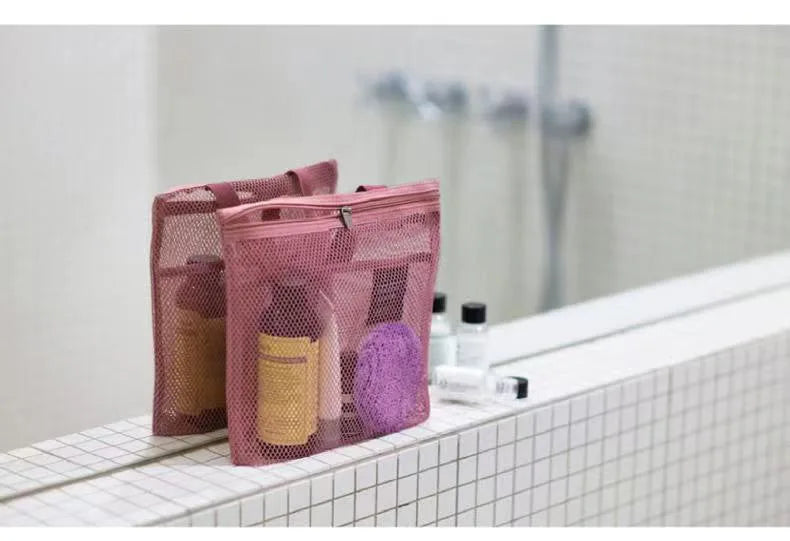 1pc Large Capacity Mesh Drawstring Cosmetic Bag Organizer Toiletry Body Shower Accessories Storage Bags Travel Handbags Swim Bag