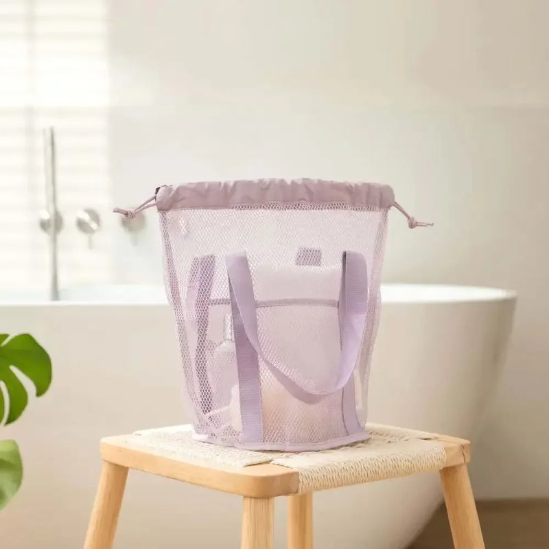 1pc Large Capacity Mesh Drawstring Cosmetic Bag Organizer Toiletry Body Shower Accessories Storage Bags Travel Handbags Swim Bag
