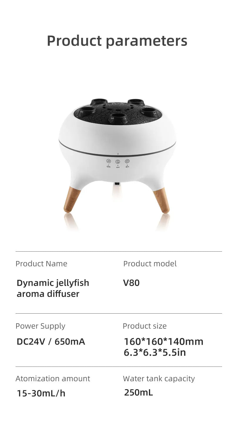 Flame Air Humidifier Dynamic Jellyfish Aroma Diffuser with Colorful Gradient Ambient Lights Remote Control Aromatherapy Diffuser