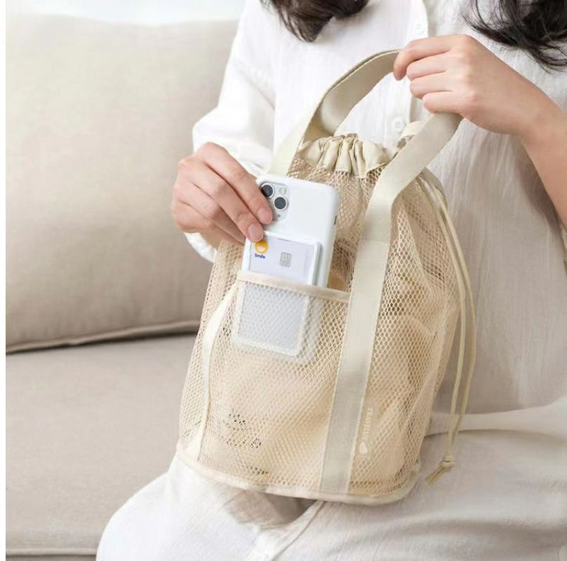 1pc Large Capacity Mesh Drawstring Cosmetic Bag Organizer Toiletry Body Shower Accessories Storage Bags Travel Handbags Swim Bag
