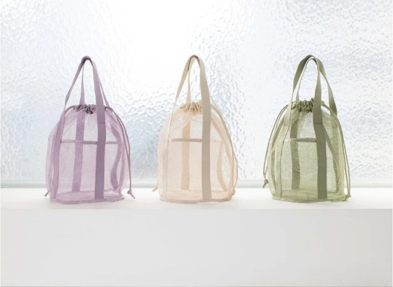 1pc Large Capacity Mesh Drawstring Cosmetic Bag Organizer Toiletry Body Shower Accessories Storage Bags Travel Handbags Swim Bag