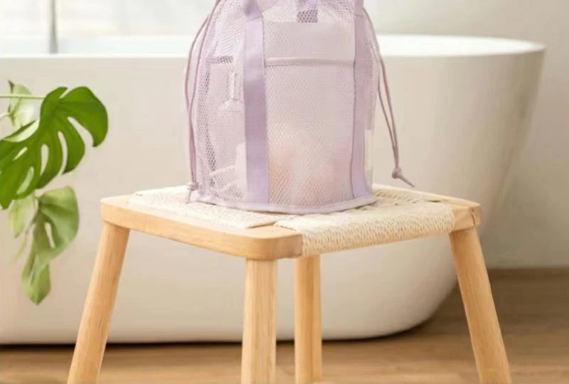 1pc Large Capacity Mesh Drawstring Cosmetic Bag Organizer Toiletry Body Shower Accessories Storage Bags Travel Handbags Swim Bag