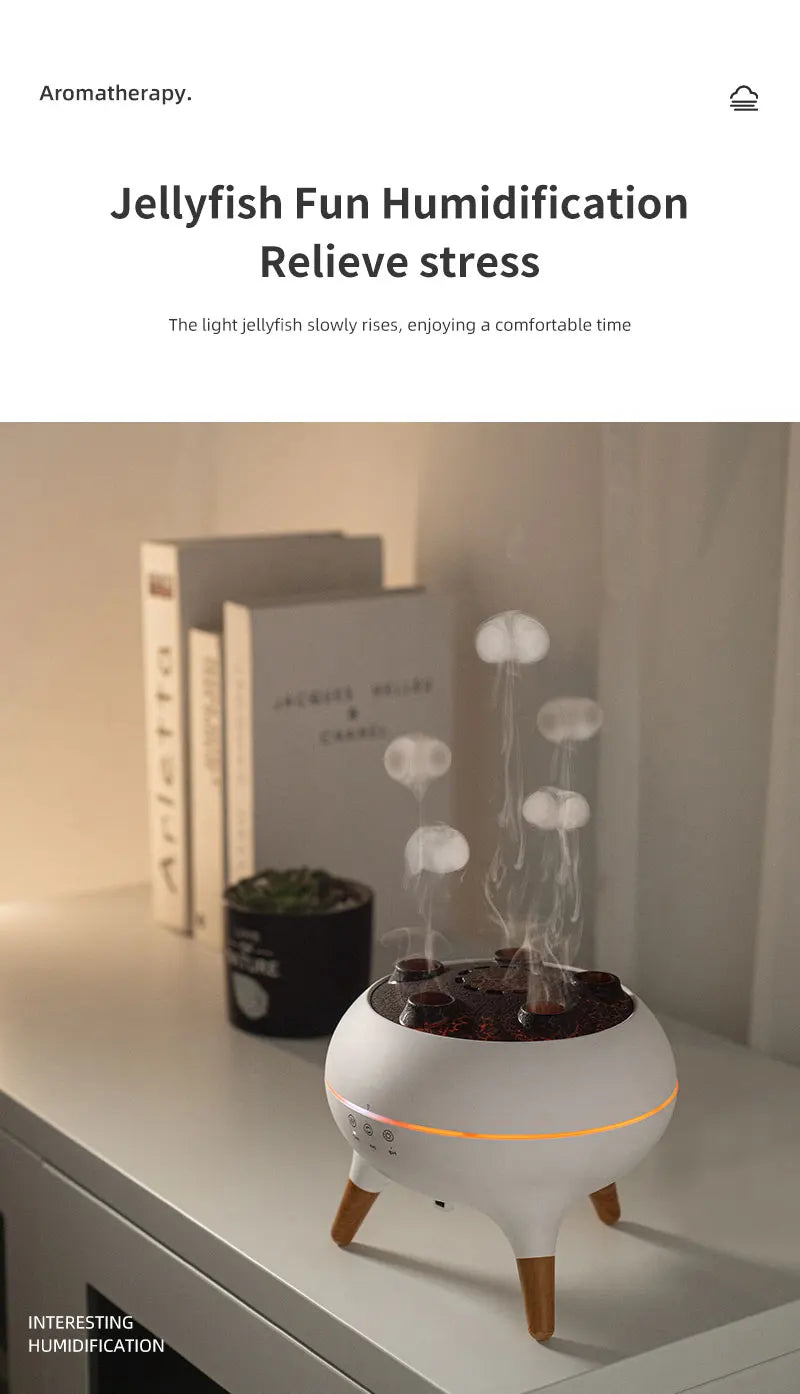 Flame Air Humidifier Dynamic Jellyfish Aroma Diffuser with Colorful Gradient Ambient Lights Remote Control Aromatherapy Diffuser