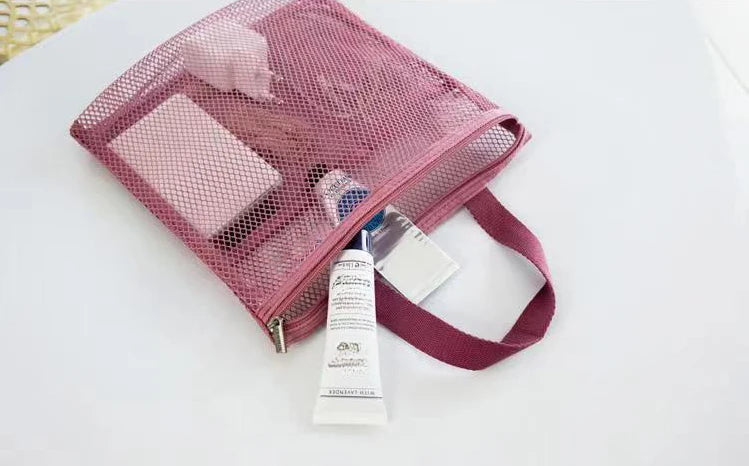 1pc Large Capacity Mesh Drawstring Cosmetic Bag Organizer Toiletry Body Shower Accessories Storage Bags Travel Handbags Swim Bag