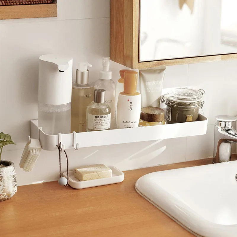 Bathroom Cosmetics Shelf White Self-adhesive Toilet Body Wash Shampoo Organization Shelves Storage Racks Support Holder