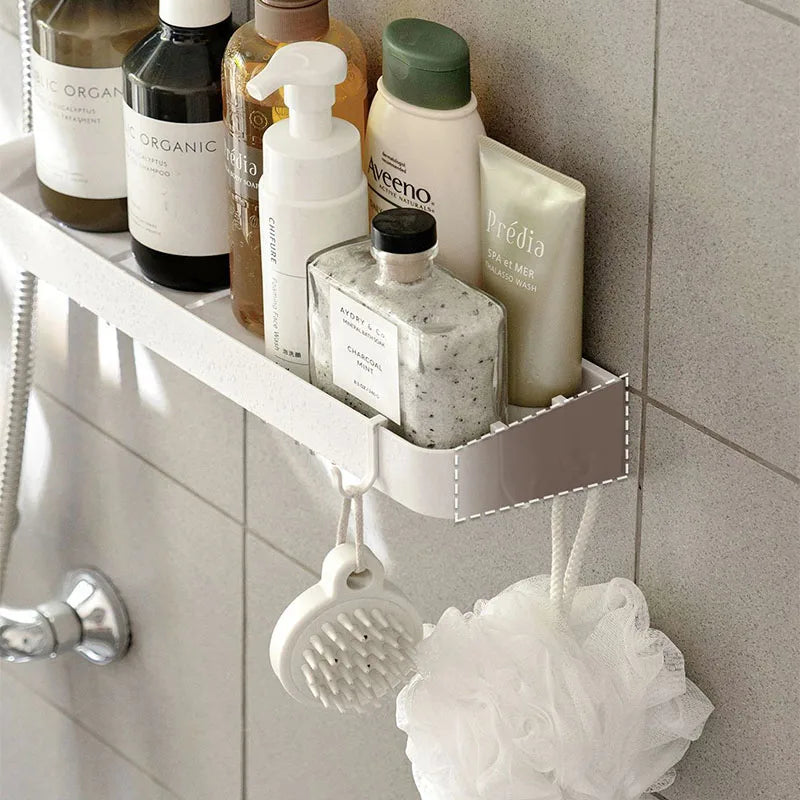 Bathroom Cosmetics Shelf White Self-adhesive Toilet Body Wash Shampoo Organization Shelves Storage Racks Support Holder