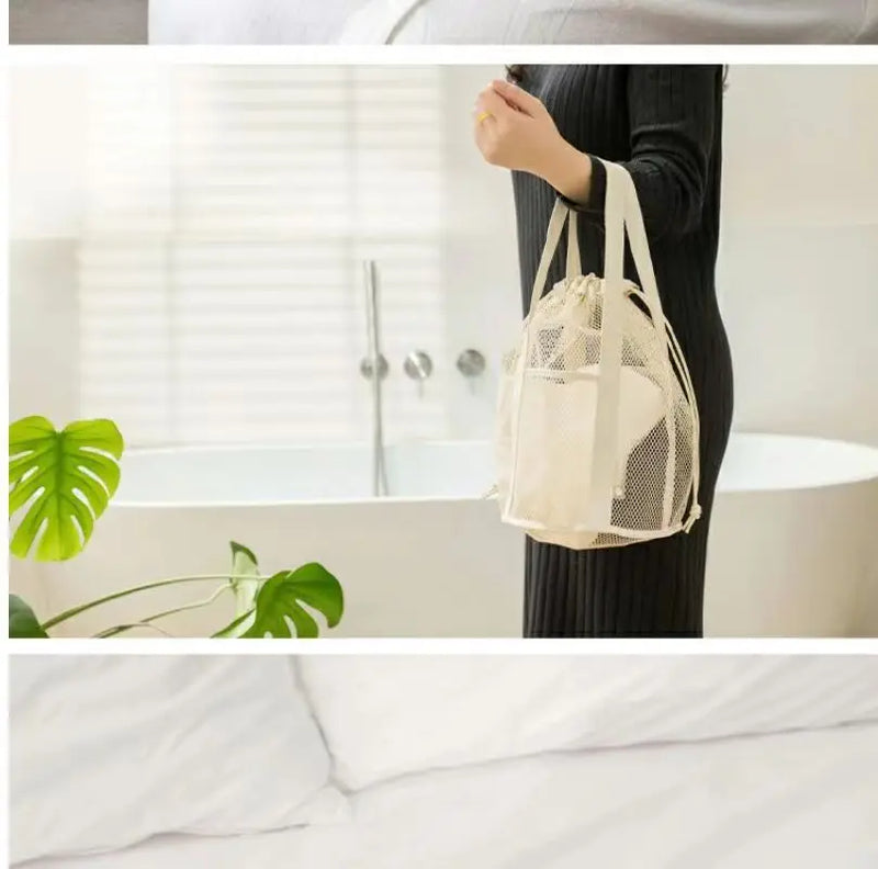 1pc Large Capacity Mesh Drawstring Cosmetic Bag Organizer Toiletry Body Shower Accessories Storage Bags Travel Handbags Swim Bag