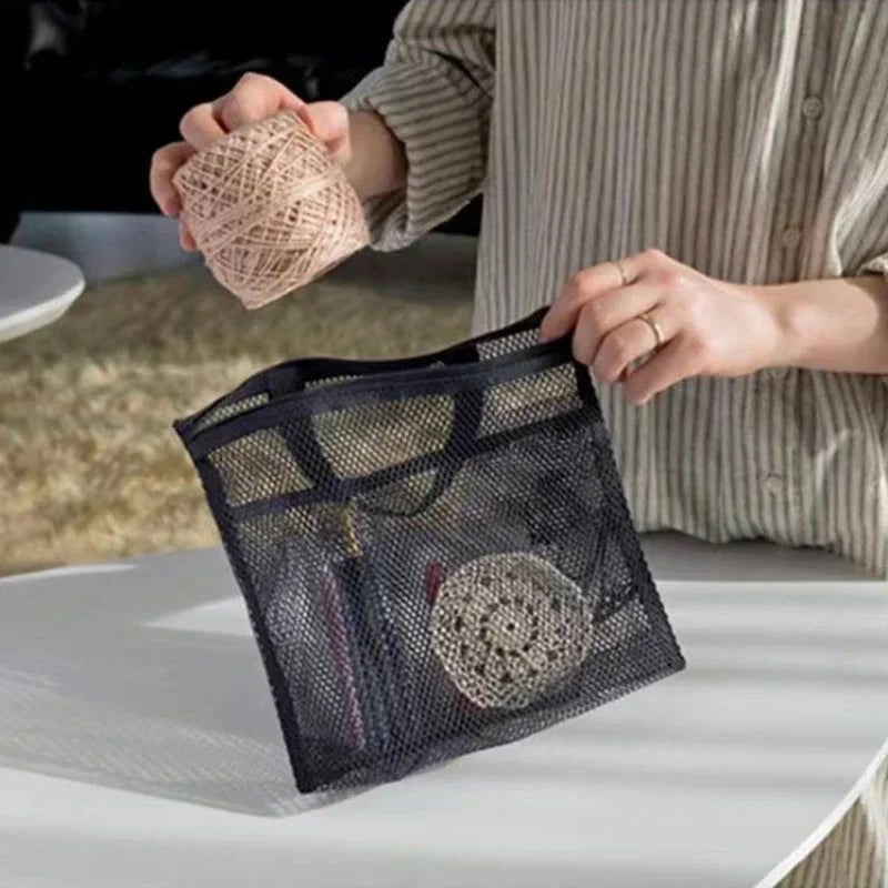 1pc Large Capacity Mesh Drawstring Cosmetic Bag Organizer Toiletry Body Shower Accessories Storage Bags Travel Handbags Swim Bag