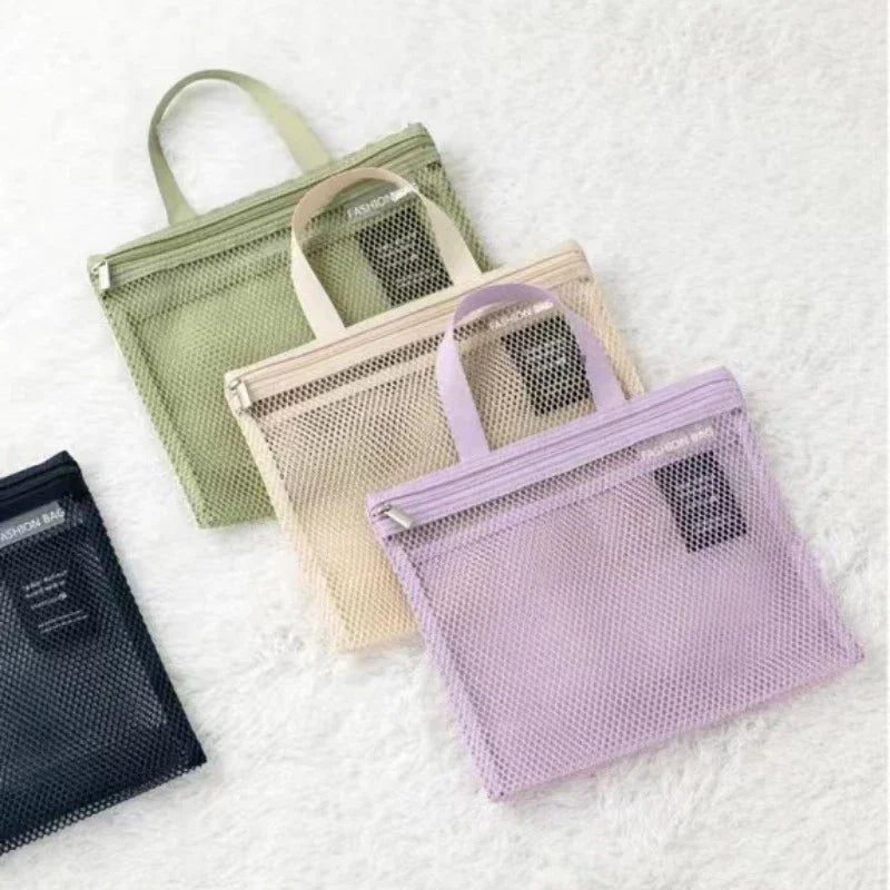 1pc Large Capacity Mesh Drawstring Cosmetic Bag Organizer Toiletry Body Shower Accessories Storage Bags Travel Handbags Swim Bag