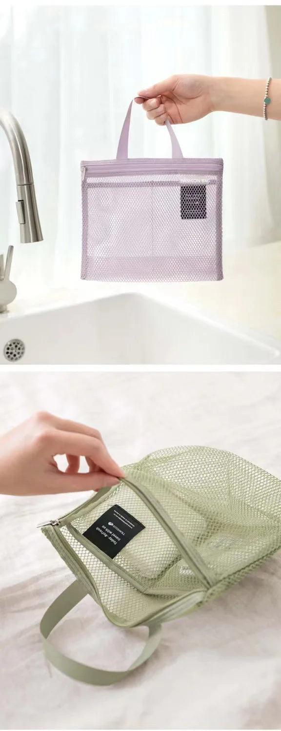 1pc Large Capacity Mesh Drawstring Cosmetic Bag Organizer Toiletry Body Shower Accessories Storage Bags Travel Handbags Swim Bag