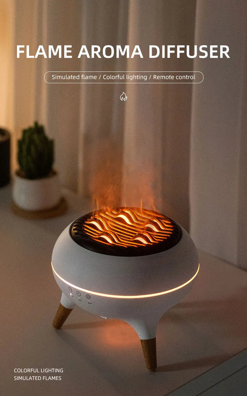 Flame Air Humidifier Dynamic Jellyfish Aroma Diffuser with Colorful Gradient Ambient Lights Remote Control Aromatherapy Diffuser
