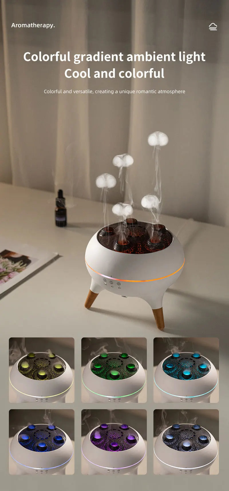 Flame Air Humidifier Dynamic Jellyfish Aroma Diffuser with Colorful Gradient Ambient Lights Remote Control Aromatherapy Diffuser
