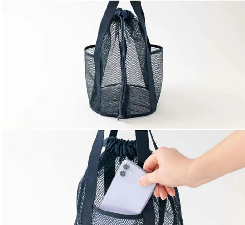 1pc Large Capacity Mesh Drawstring Cosmetic Bag Organizer Toiletry Body Shower Accessories Storage Bags Travel Handbags Swim Bag