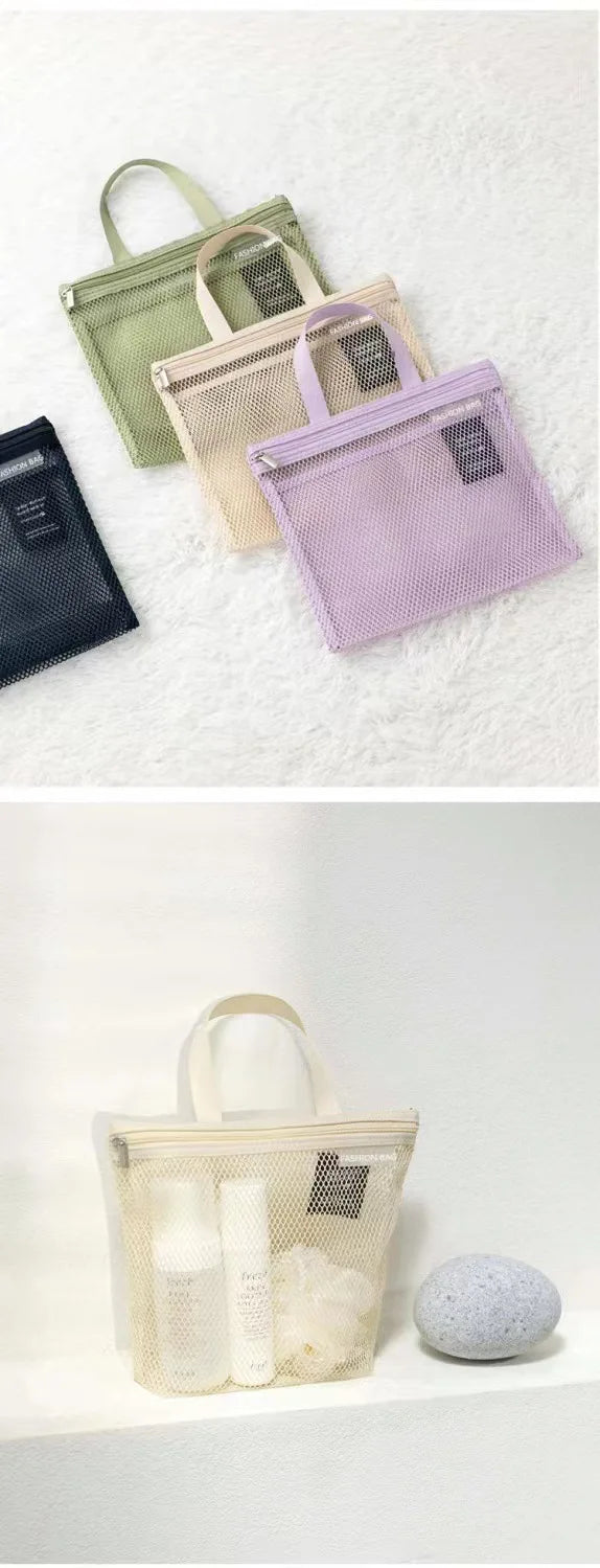 1pc Large Capacity Mesh Drawstring Cosmetic Bag Organizer Toiletry Body Shower Accessories Storage Bags Travel Handbags Swim Bag