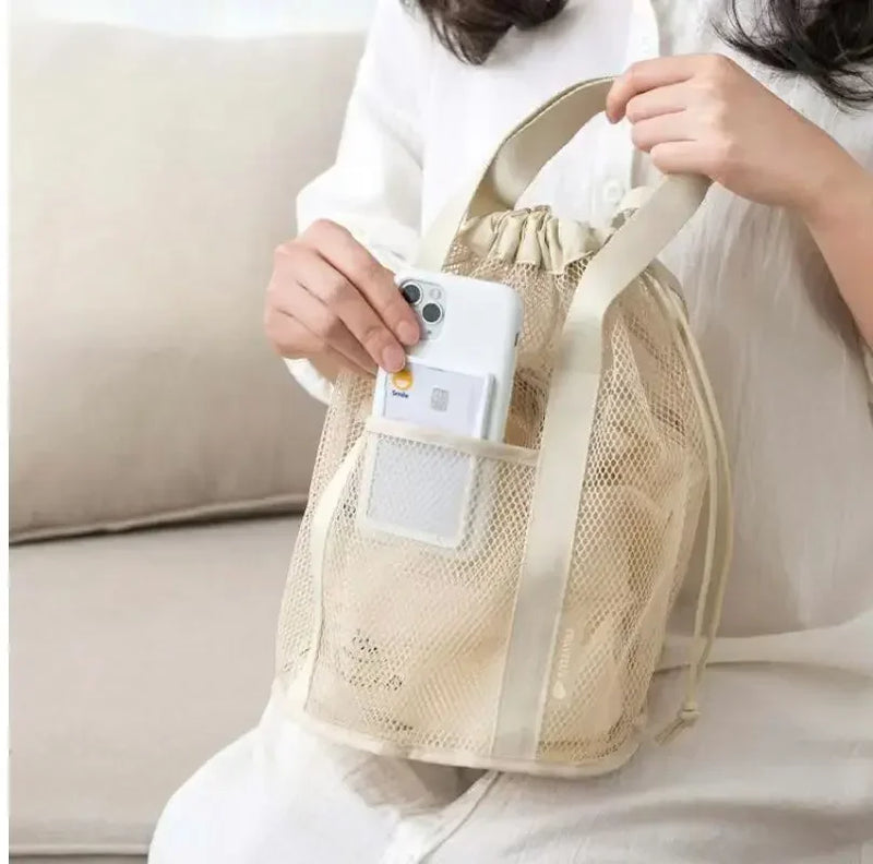 1pc Large Capacity Mesh Drawstring Cosmetic Bag Organizer Toiletry Body Shower Accessories Storage Bags Travel Handbags Swim Bag