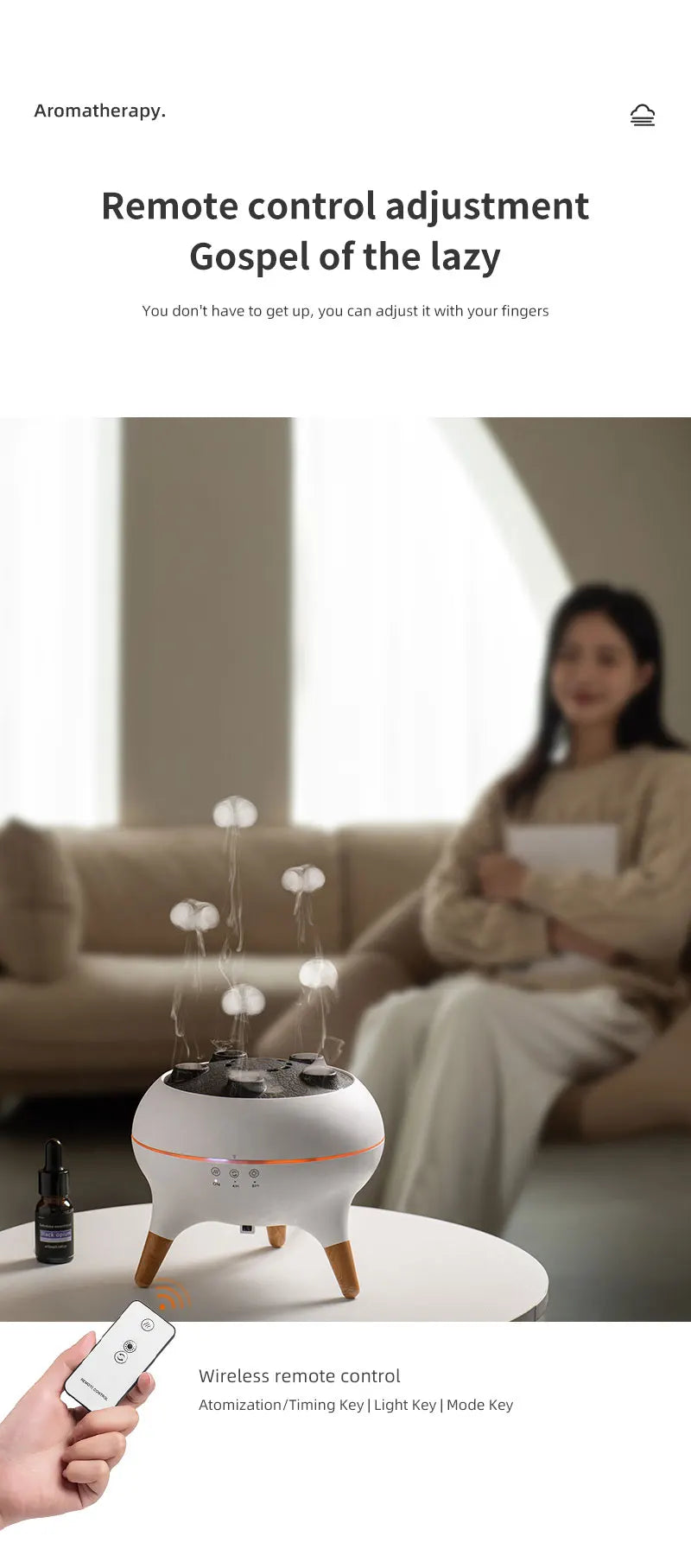 Flame Air Humidifier Dynamic Jellyfish Aroma Diffuser with Colorful Gradient Ambient Lights Remote Control Aromatherapy Diffuser