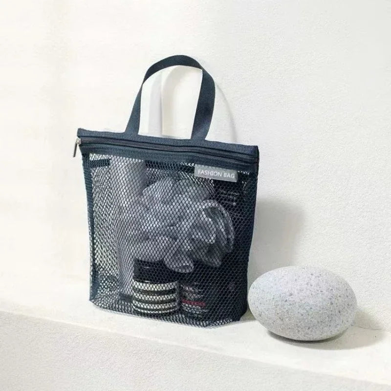 1pc Large Capacity Mesh Drawstring Cosmetic Bag Organizer Toiletry Body Shower Accessories Storage Bags Travel Handbags Swim Bag