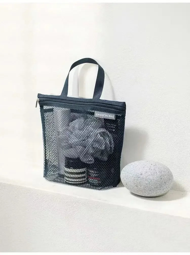 1pc Large Capacity Mesh Drawstring Cosmetic Bag Organizer Toiletry Body Shower Accessories Storage Bags Travel Handbags Swim Bag