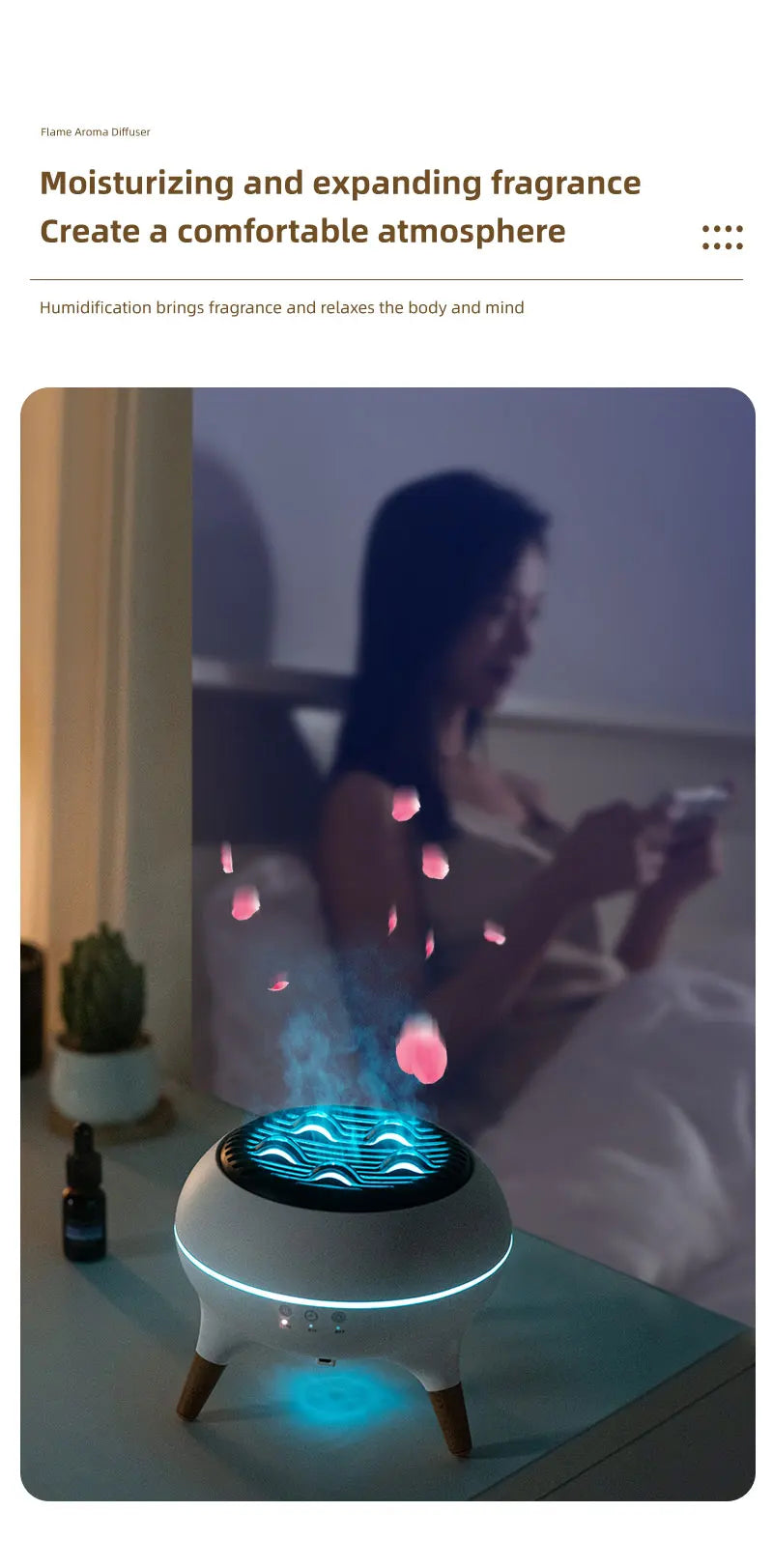 Flame Air Humidifier Dynamic Jellyfish Aroma Diffuser with Colorful Gradient Ambient Lights Remote Control Aromatherapy Diffuser
