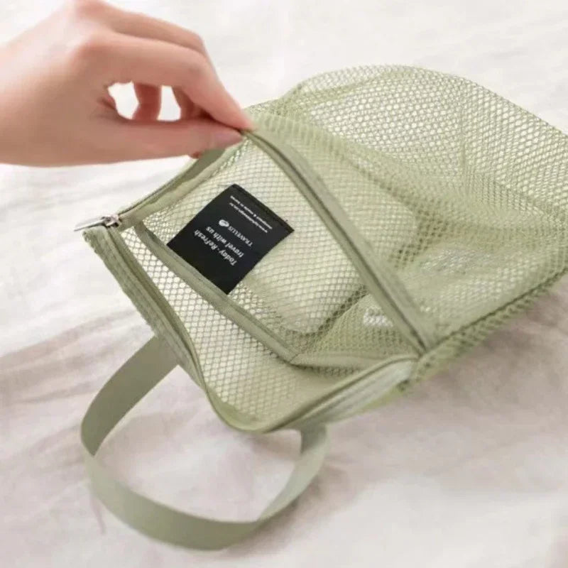 1pc Large Capacity Mesh Drawstring Cosmetic Bag Organizer Toiletry Body Shower Accessories Storage Bags Travel Handbags Swim Bag